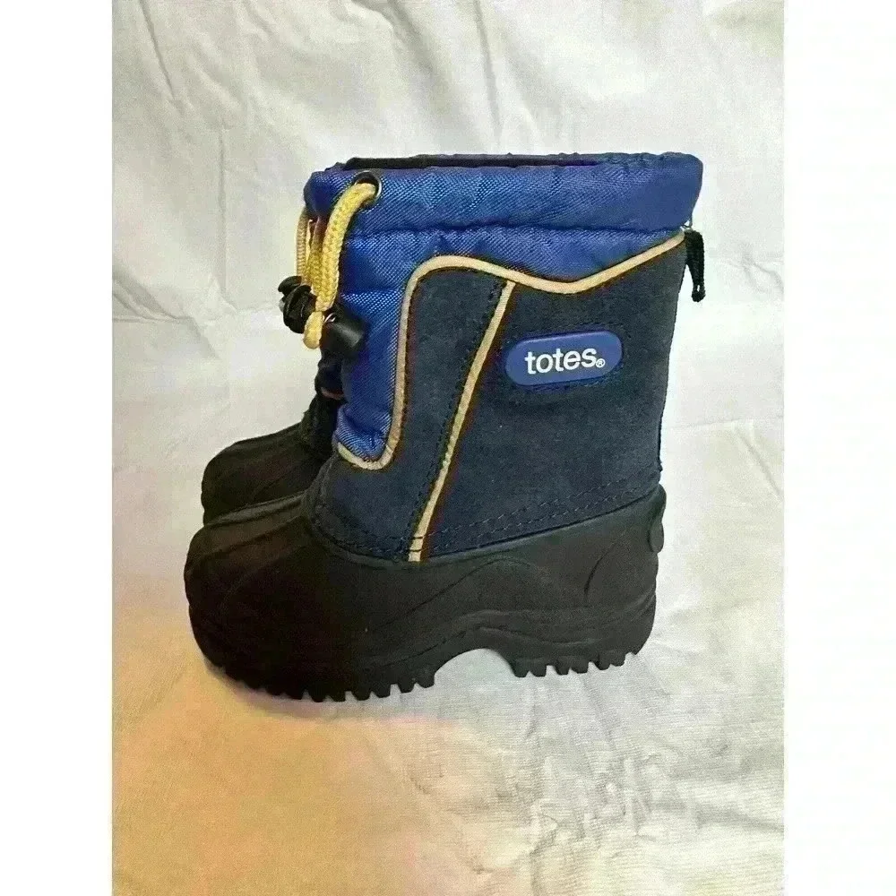 Totes George T Kids Boys Black Yellow Blue Waterproof Snow Rain Boots Shoes Sz 7